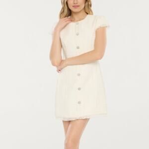 NWT Likely Collarless Riello Tweed Dress In Ivory 10